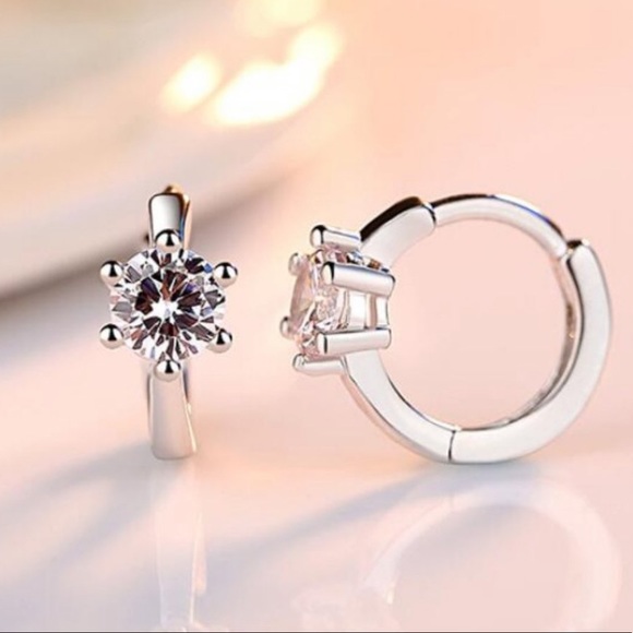 NEW 925 Sterling Silver Diamond Hoop Earrings - Picture 7 of 9